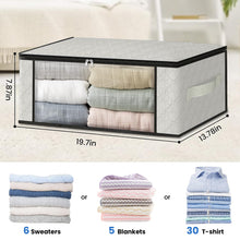 Load image into Gallery viewer, HomeHacks Storage 3-Pack Clothes Organizer Storage Bags Foldable Storage Box with Large Clear Window Sturdy Handles for Closet, Dorm, Pillows, Bedding, Clothes, Blankets, 35L, Gray