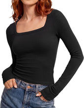 Load image into Gallery viewer, TNNZEET Women’s Square Neck Ribbed Long Sleeve Top Slim Fit Basic Tees Fashion Fall Winter 2026
