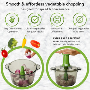 Brieftons Express Manual Food Chopper: 6.8-Cup, Hand Chopper Vegetable Cutter to Chop Veggies, Fruits, Herbs, Garlic Onion Chopper for Salsa, Salad, Pesto, Hummus, Guacamole, Coleslaw, Indian Cooking