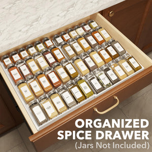 SpaceAid Bamboo Spice Drawer Organizer, (Need 3" Deep Drawer) Expandable 4 Tier Spices Rack for Cabinet, Kitchen Seasoning Storage Insert (Jars Not Included, From 12" to 23" Wide)