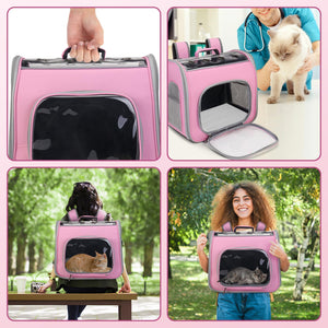 Pet Carrier Backpack, Cat Backpack Carrier with Breathable Holes, Portable Pet Travel Carrier for Medium/Small Cats and Dogs, Airline Approved, Ideal for Outdoor Picnic,Hiking (Pink)