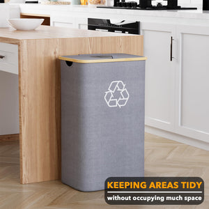 SpaceAid Recycling Bin for Kitchen 26 Gallon, 100L Recycle Bin with Lid and 2 Reusable Inner Bags, for Bottle Can Glass Plastic Stickers, Blue