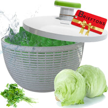 Load image into Gallery viewer, Brieftons 6.2-Quart Large Salad Spinner: Vegetable Washer Dryer Drainer Strainer with Bowl &amp; Colander, Easy One-Handed Pump, Compact Storage, for Washing, Cleaning &amp; Drying Greens, Vegetables, Fruits