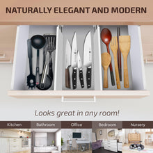 Load image into Gallery viewer, 6 Pack Drawer Dividers 6 Inch High, 11”-17&quot; Adjustable Bamboo Organizers Large Expandable Drawer Separators for Cloths, Dresser, Bedroom, Bathroom, Baby Drawer, Office &amp; Kitchen Utensils (Natural)