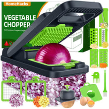 Load image into Gallery viewer, HomeHacks Vegetable Chopper Vegetable Cutter, 12 in 1 Multi-Functional Kitchen Gadget Set - Dicer, Slicer, Cutter, Julience, Cheese Grater, Egg Separator, Hand Guard - Veggie Chopper Lid with Handle
