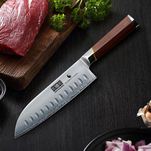 Load image into Gallery viewer, 7 Inch Santoku Knife，Professional Japanese High Carbon Super Steel Chef Knife, Razor Sharp Kitchen Knife with Ergonomic Red Sandal Wooden Handle - Gift Box