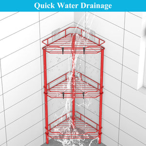 4 Tier Floor Standing Corner Shower Caddy Organizer Shelf with Hooks, Bathroom Shelves Stand Rack, Black