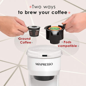 Mixpresso 2 in 1 Coffee Brewer, Single Serve & Personal Coffee Maker, Compact Size Mini, Quick Brew Technology, 14oz Red