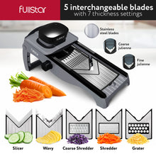 Load image into Gallery viewer, Mandoline Slicer for Kitchen – Stainless Steel Vegetable Cutter &amp; Cheese Grater with Adjustable Blades, Safety Glove &amp; Catch Tray Included (7-in-1, Silver)