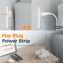 Load image into Gallery viewer, Surge Protector Flat Extension Cord Flat Plug Power Strip, 8 AC Outlets, 3 USB Charger(1 USB C Port) 3-Sided Outlet Extender, 5 Ft, 900 Joules Protection, Office Supplies, Dorm Room Essentials, Grey