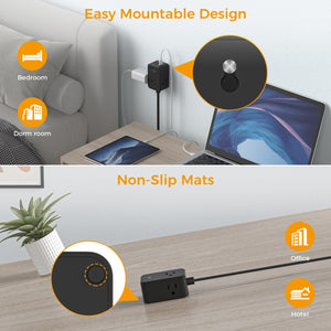 Small Flat Plug Power Strip, TESSAN Ultra Thin Extension Cord with 3 USB Wall Charger (1 USB C), 3 Outlets Mini Charging Station, 5 ft Slim Plug for Cruise Travel Office School Dorm Room Essentials