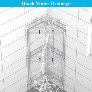 4 Tier Floor Standing Corner Shower Caddy Organizer Shelf with Hooks, Bathroom Shelves Stand Rack, Black