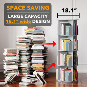 SpaceAid 4 Tier Rotating Bookshelf Tower, Spinning Bookcase Lazy Susan, Revolving 360 Book Shelf Storage Round Carousel, Vertical Rotate Turning Spiral Corner Organizer, White