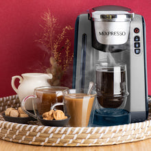 Load image into Gallery viewer, Mixpresso Single Serve Coffee Brewer K-Cup Pods Compatible &amp; Ground Coffee, 30 oz Compact Coffee Maker Single Serve With 5 Brew Sizes Up To 14 Oz, Fits Travel Mug, Adjustable Drip Tray, Black