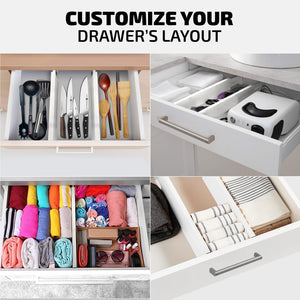 4 Pack Drawer Dividers Bamboo 2.6" High, 16-22" Adjustable Drawer Organizers for Clothes, Expandable Dresser Separators in Bedroom/Bathroom/Kitchen/Office Organization and Storage (Natural)