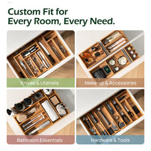 Load image into Gallery viewer, Carbonized Bamboo Kitchen Drawer Organizer, 8-10 Slots Expandable Silverware Organizer, Utensil Holder &amp; Cutlery Tray, 2.2&quot; Deep for Extra Capacity, Non-Slip Feet Included.