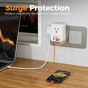 Surge Protector Wall Outlet Extender, TESSAN Multi Plug Outlet Splitter with 3 USB Charging Blocks(1 USB C), Multi Plug Wall Charger for Home, Office, School, College Dorm Essentials