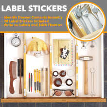 Load image into Gallery viewer, SpaceAid Bamboo Drawer Dividers with Labels, Kitchen Adjustable Drawer Organizers, Expandable Organization for Home, Office, Dressers and Bathroom, 6 Dividers (17-22 in)