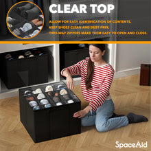 Load image into Gallery viewer, SpaceAid Shoe Organizer for Closet, 2 Pack Foldable Shoe Storage Containers Baskets Boxes Bins w/Adjustable Dividers, Fits 16-32 Pairs, Black