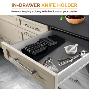 Bambüsi In-Drawer Knife Block - Bamboo Knife Drawer Organizer for Kitchen - Fits 5 Long + 6 Short Knives - Store Knives with Blades Pointing Down - Wooden Steak knife Holder without Knives