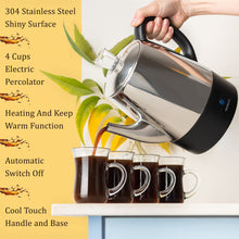 Load image into Gallery viewer, Mixpresso Small Percolator Coffee Pot Electric 4 Cup, Stainless Steel Coffee Maker, Coffee Percolator Electric With Keep Warm Function, 4 Cups Stainless Steel Perculator With Basket