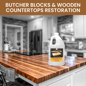 Food Grade Mineral Oil for Wood Cutting Board - Gallon (128oz) Countertops & Butcher Block Oil Conditioner - Food Safe Mineral Oil for Bamboo, Teak, Utensils and Wood Surfaces by Bambüsi