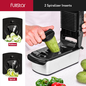 Vegetable Chopper and Spiralizer - Food Chopper with Container, Fruit Slicer, Kitchen Gadgets & Accessories, Home Essentials (4 in 1, White)