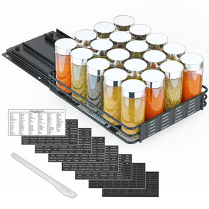 SpaceAid Pull Out Spice Rack Organizer for Cabinet, Heavy Duty Slide Out Seasoning Kitchen Organizer, Cabinet Organizer, with Labels, 4.5" W x10.75 D x8.5 H, 1 Drawer 2-Tier