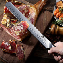 Load image into Gallery viewer, Carving Knife 12 Inch, Japanese High Carbon Steel Slicing Knife with Ergonomic Pakkawood Handle, Razor Sharp Brisket Knives for Meat Cutting, BBQ, Turkey