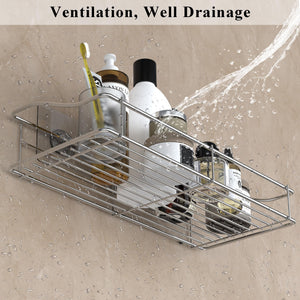 Shower Caddy Shelf Organizer Rack with Hooks, Adhesive Shower Storage for Bathroom - 2 Pack (Silver)