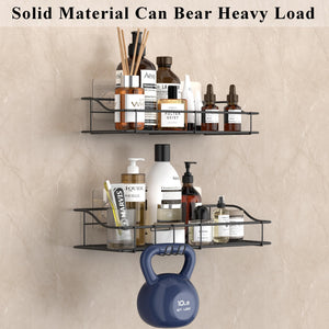Shower Caddy Shelf Organizer Rack with Hooks, Adhesive Shower Storage for Bathroom - 2 Pack (Silver)