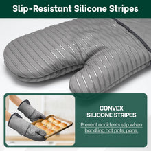 Load image into Gallery viewer, Beneno Non-Slip Silicone Textured Cotton Oven Mitts, Heat Resistant up to 500° F, Flexible Grip with 14.3&quot;x7&quot; Longer Protection, Durable 100% Cotton Oven Mitts for Kitchen &amp; Barbecue, 2-Pack, Gray