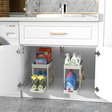 Load image into Gallery viewer, 2PC Under Sink Organizer Rack 2 Tier Under Sliding Cabinet Basket Organizer Drawer with 4 Hooks, Multi-purpose Under Sink Storage for Bathroom Kitchen Desktop（Black）