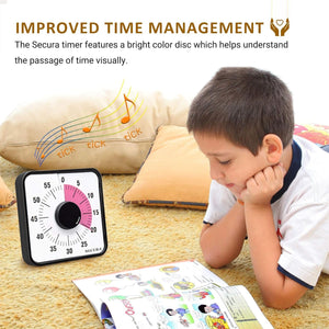 Secura 60-Minute Visual Countdown Timer, 7.5-Inch Oversize Classroom Visual Timer for Kids and Adults, Durable Mechanical Kitchen Timer Clock with Magnetic Backing (Blue)