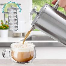 Load image into Gallery viewer, Belwares French Press Coffee Maker 50 OZ - Large Insulated Stainless Steel 304 Coffee Press with Double Wall &amp; 4-Level Filtration System (Black - 1.5L)