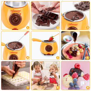 8.45oz Melting Fondue Set,MINI Electric Chocolate Melting Pot,Chocolate Fondue Fountain,Warmer Machine for Milk Chocolate,Cheese,Butter,Candy (Pink)