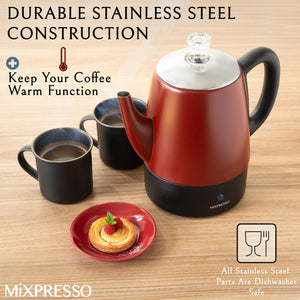 Mixpresso Small Percolator Coffee Pot Electric 4 Cup, Stainless Steel Coffee Maker, Coffee Percolator Electric With Keep Warm Function, 4 Cups Stainless Steel Perculator With Basket