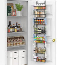 Load image into Gallery viewer, Over The Door Pantry Organizer, 7-Tier Metal Pantry Organization and Storage for Kitchen with Adjustable Shelves, Hanging Spice Seasoning Rack, Black