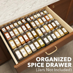 SpaceAid Bamboo Spice Drawer Organizer, (Need 3" Deep Drawer) Expandable 4 Tier Spices Rack for Cabinet, Kitchen Seasoning Storage Insert (Jars Not Included, From 12" to 23" Wide)