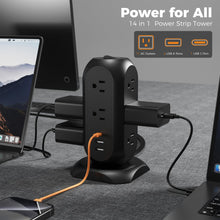 Load image into Gallery viewer, Tower Power Strip Flat Plug with 11 Outlets 3 USB (1 USB C), TESSAN Surge Protector Tower 1625W/13A,1050J Protection, 6 Feet Extension Cord with Multiple Outlets, Office Desk Supplies, Dorm Essentials