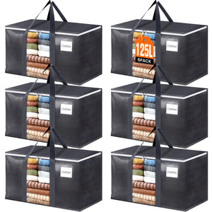 HomeHacks Extra Large Moving Bags with Visible PVC Window, Lightweight but Durable Storage Bags with Reinforced Handles, Storage Totes for Packing, Moving, Storage (93L, 6-Pack)