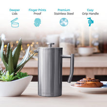 Load image into Gallery viewer, Belwares French Press Coffee Maker 50 OZ - Large Insulated Stainless Steel 304 Coffee Press with Double Wall &amp; 4-Level Filtration System (Black - 1.5L)