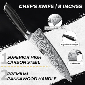 5 Pieces Knife Set, Professional Powder Steel Chef Knife Set, Ultra Sharp Japanese Kitchen Knives Set with Ergonomic Pakkawood Handle