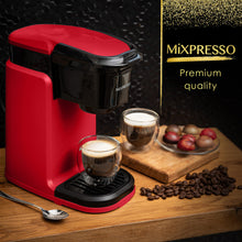 Load image into Gallery viewer, Mixpresso 2 in 1 Coffee Brewer, Single Serve &amp; Personal Coffee Maker, Compact Size Mini, Quick Brew Technology, 14oz Red