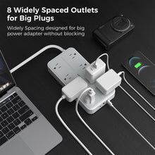 Load image into Gallery viewer, Power Strip Surge Protector, TESSAN Flat Plug Extension Cord with 8 Outlets 3 USB Charger(1 USB C), 1080 Joules Protection, Wall Mountable Charging Station for Home Office School Dorm Room Essentials