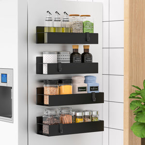 Metal 4 Pack Magnetic Spice Storage Rack Organizer for Refrigerator and Oven, Black Fridge Organizers and Storage