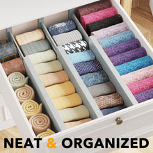 Load image into Gallery viewer, SpaceAid Bamboo Dresser Drawer Dividers 6 Pack, 4.65“ High Adjustable 12.5“-17” Drawer Organizers, Expandable Organization for Clothing, Clothes, Dressers, Natural