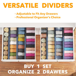 SpaceAid Bamboo Dresser Drawer Dividers 6 Pack, 4.65“ High Adjustable 12.5“-17” Drawer Organizers, Expandable Organization for Clothing, Clothes, Dressers, Natural