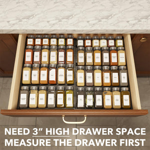 SpaceAid Bamboo Spice Drawer Organizer, (Need 3" Deep Drawer) Expandable 4 Tier Spices Rack for Cabinet, Kitchen Seasoning Storage Insert (Jars Not Included, From 12" to 23" Wide)