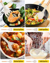 Load image into Gallery viewer, Pack of 4 Silicone Cooking Utensils Set, Non Stick Solid Spatulas and Heat Resistant Slotted Spoons with Wooden Handle, Ideal Wood Kitchen Utensils Set for Frying,Serving,Turning,Stirring (KHAKI)